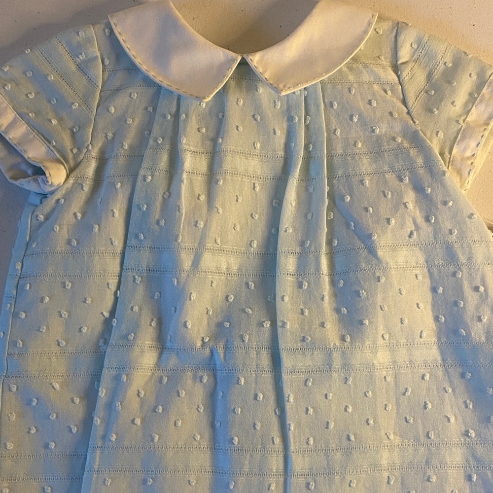 Baby Blue French dot romper with white collar